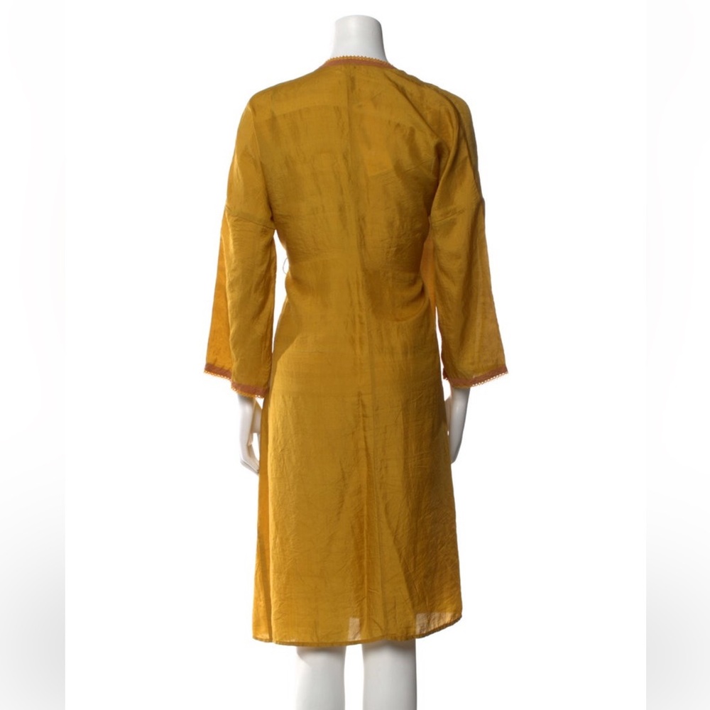 Dosa Silk Mustard Midi Dress with Long Sleeves - Picture 3 of 3